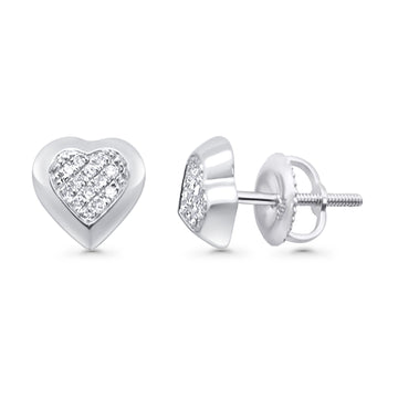 Solid 10K White Gold 7.8mm Heart Shaped Round Diamond Stud Earrings Wholesale